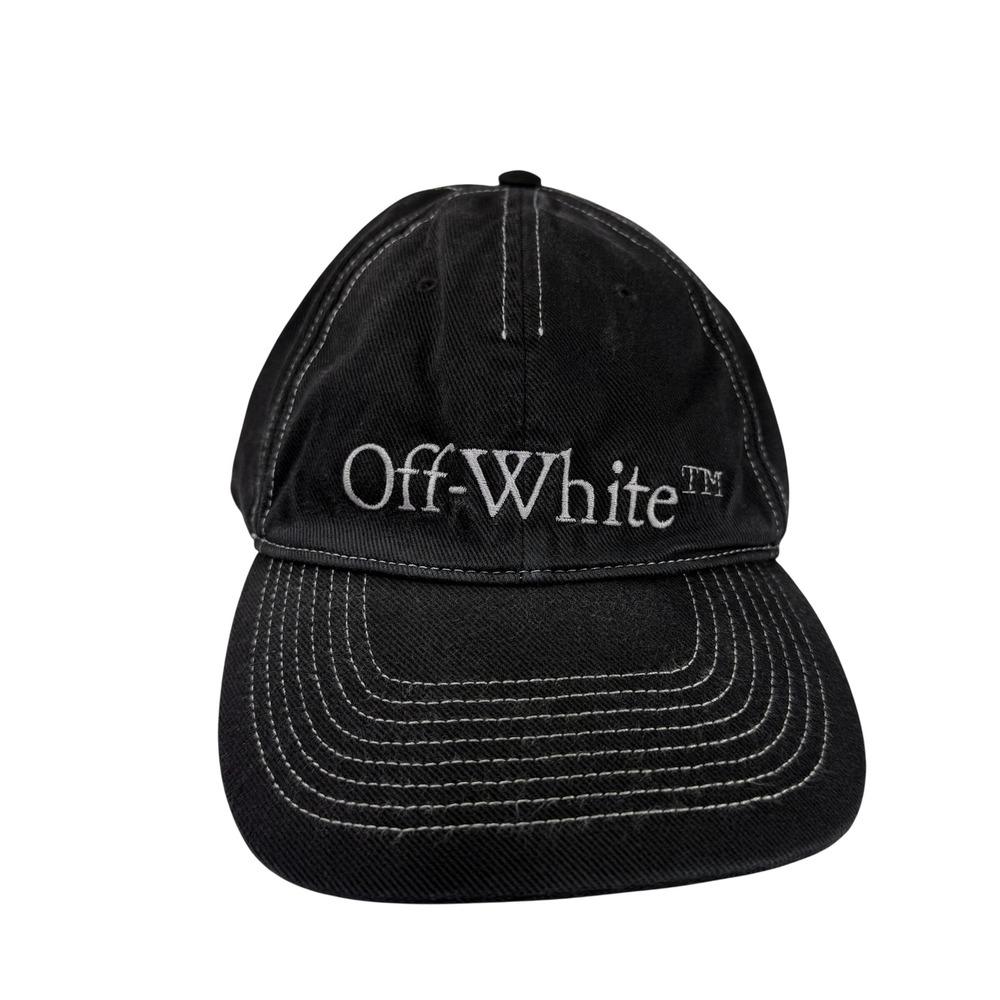 Off-White Virgil Abloh Black Contrast Stitch Seasonal Logo Baseball Cap Hat NWT